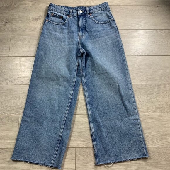 CHEAP MONDAY Ally Blue Gem High Waist Raw Hem Ankle Straight Jeans - Picture 3 of 16